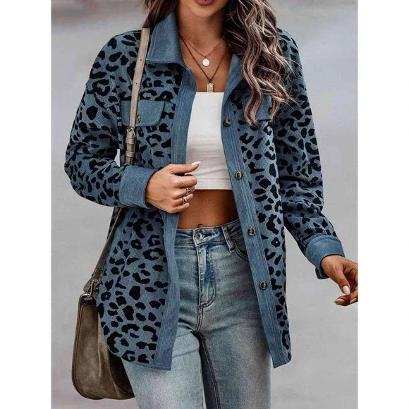 Leopard Button Down Shacket Jacket - Picture 4 of 11